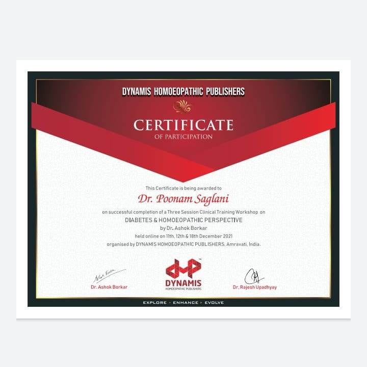 Dr. Poonam Certificate Homeopathy clinic